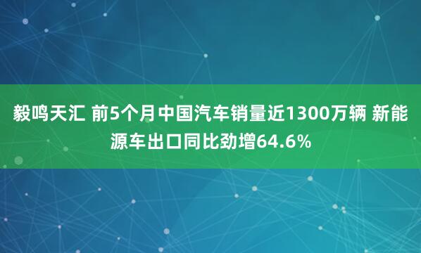 毅鸣天汇 前5个月中国汽车销量近1300万辆 新能源车出口同比劲增64.6%